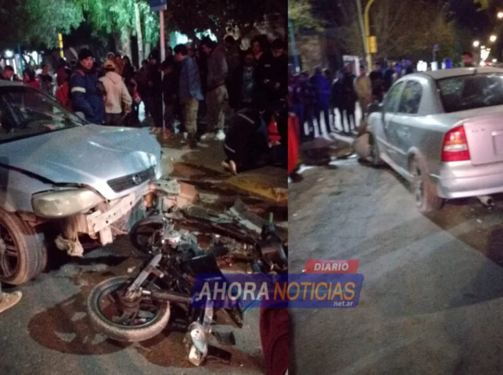 Fuerte choque entre un auto y una moto en Albardón