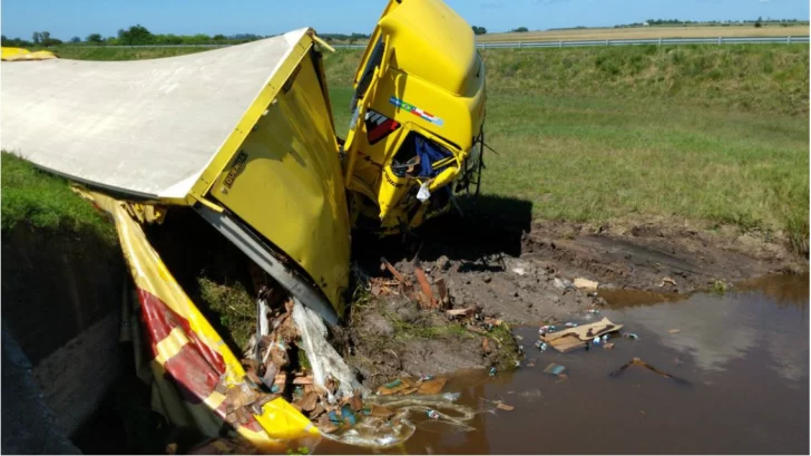 Cayó un camión con cervezas a un arroyo y los vecinos se tiraron al agua para llevarse las botellas