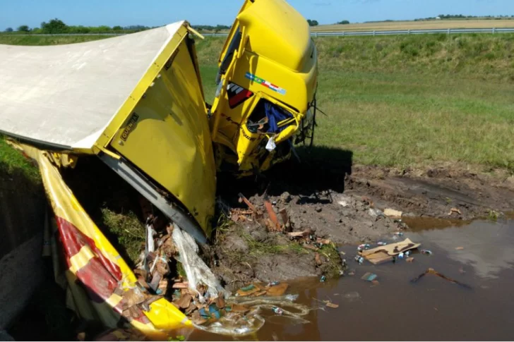 Cayó un camión con cervezas a un arroyo y los vecinos se tiraron al agua para llevarse las botellas