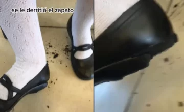 Alumnas mostraron cómo el intenso calor derritió uno de sus zapatos