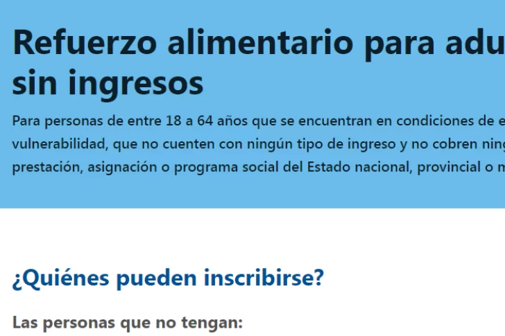 ANSES: inició la inscripción para el Refuerzo alimentario de $45.000 para adultos sin ingresos