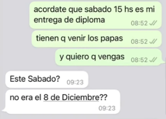 Un padre estalló porque su hija lo invitó a su entrega de diplomas este sábado a las 15