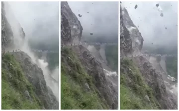 [VIDEO] Una “lluvia” de enormes rocas destrozó una ruta