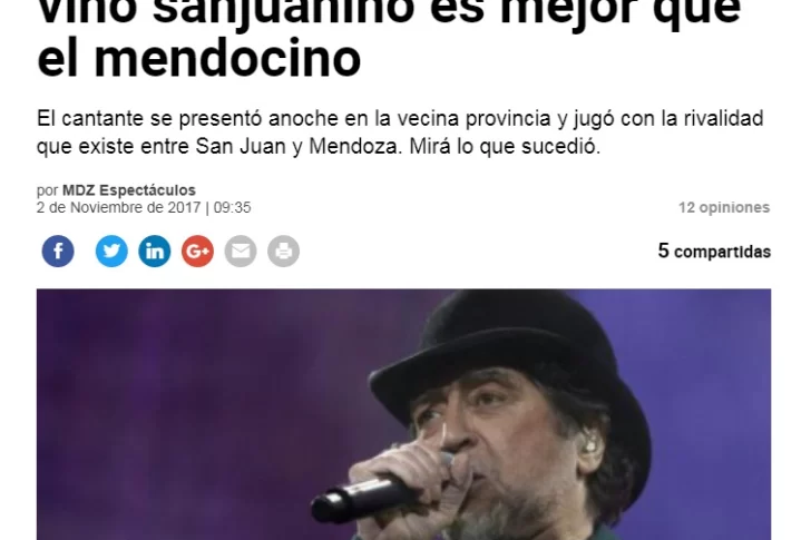 En Mendoza tildaron de “tribunero” a Sabina por sus dichos sobre el vino