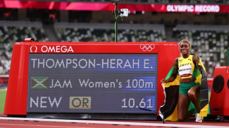 Elaine Thompson rompió el récord de 33 años y Jamaica copó el podio en los 100 metros