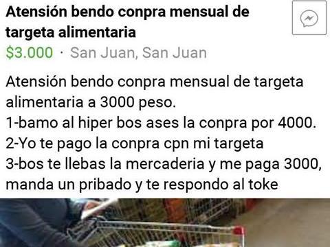 Indignación por una sanjuanina que busca vender su compra de la Tarjeta  Alimentar