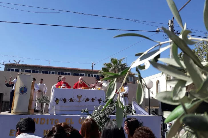 Una multitud participó en la misa de Domingo de Ramos en Villa Krause