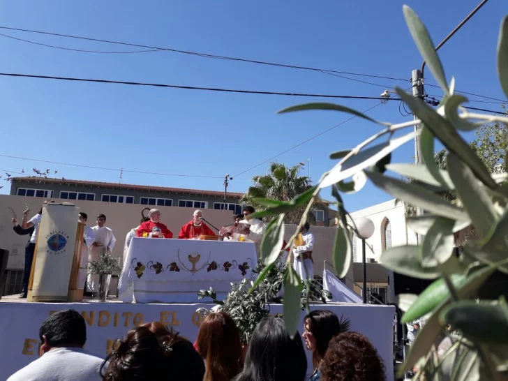 Una multitud participó en la misa de Domingo de Ramos en Villa Krause