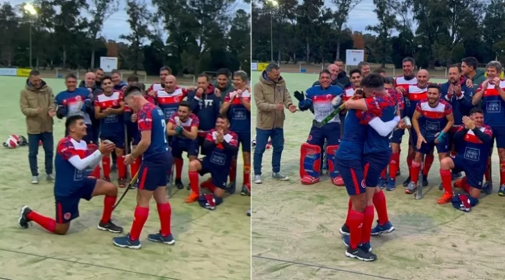 De la cancha al altar: el romántico pedido de casamiento de un jugador de hockey a su novio tras un partido