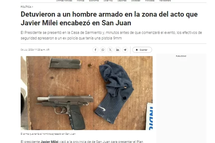 Repercusión nacional tras la detención de un hombre armado cerca del acto de Javier Milei