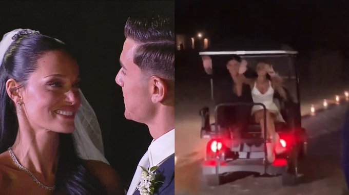 En un carrito de golf y con nuevo look, así se fueron Oriana Sabatini y Paulo Dybala de su boda