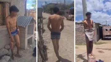 [VIDEO] Un comerciante desnudó y ató a dos ladrones a un poste de luz