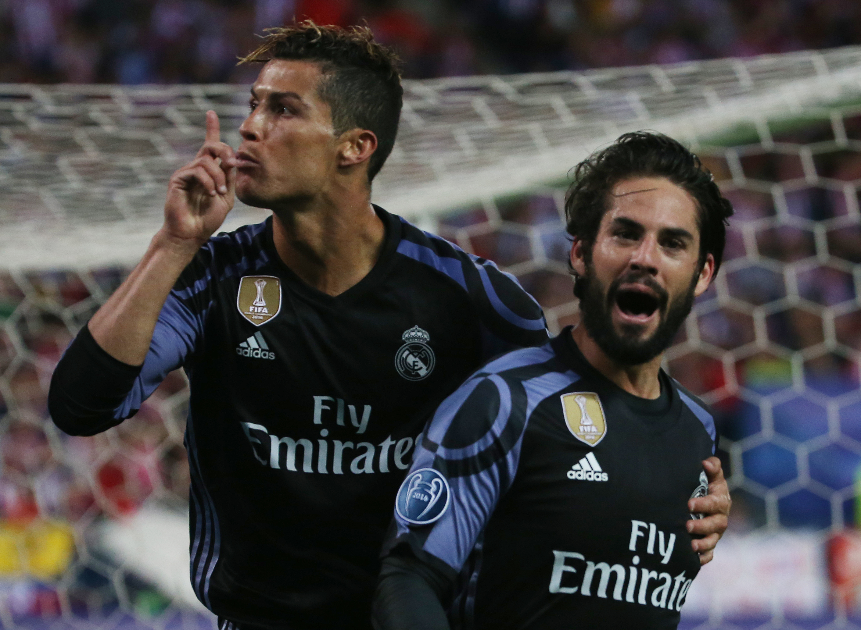 Real Madrid's Isco celebrates scoring their first goal with Cristiano Ronaldo - 17-CCT51731