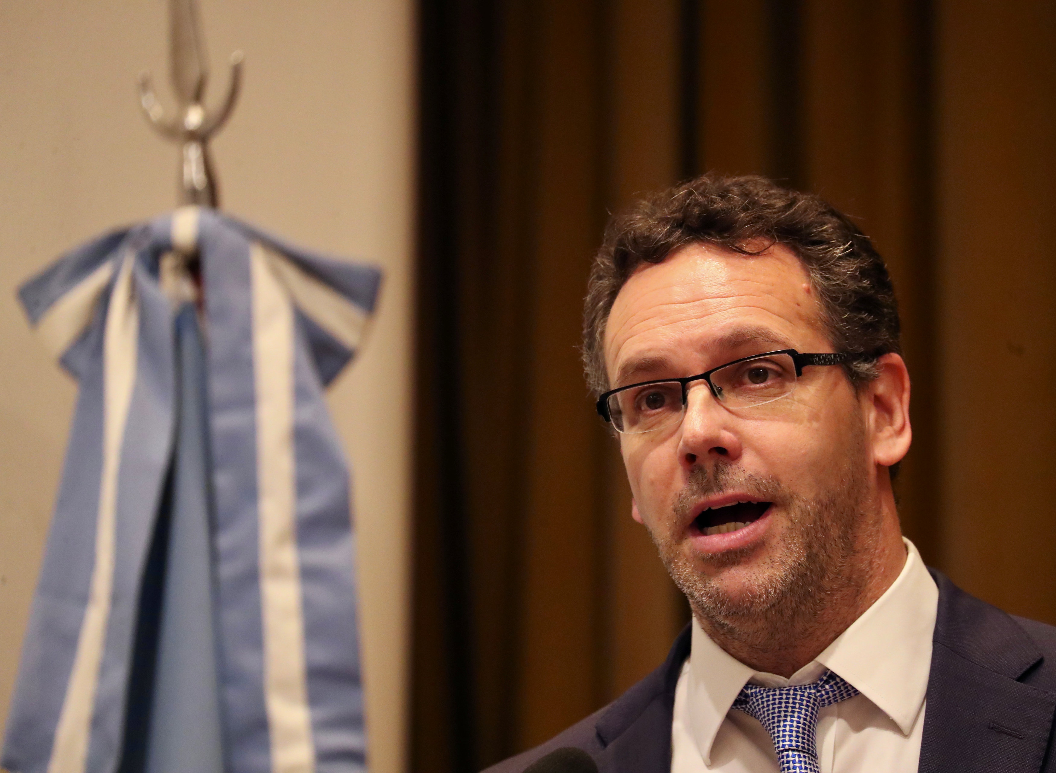 Newly appointed governor of Argentina's central bank, Sandleris, speaks during a news conference in Buenos Aires