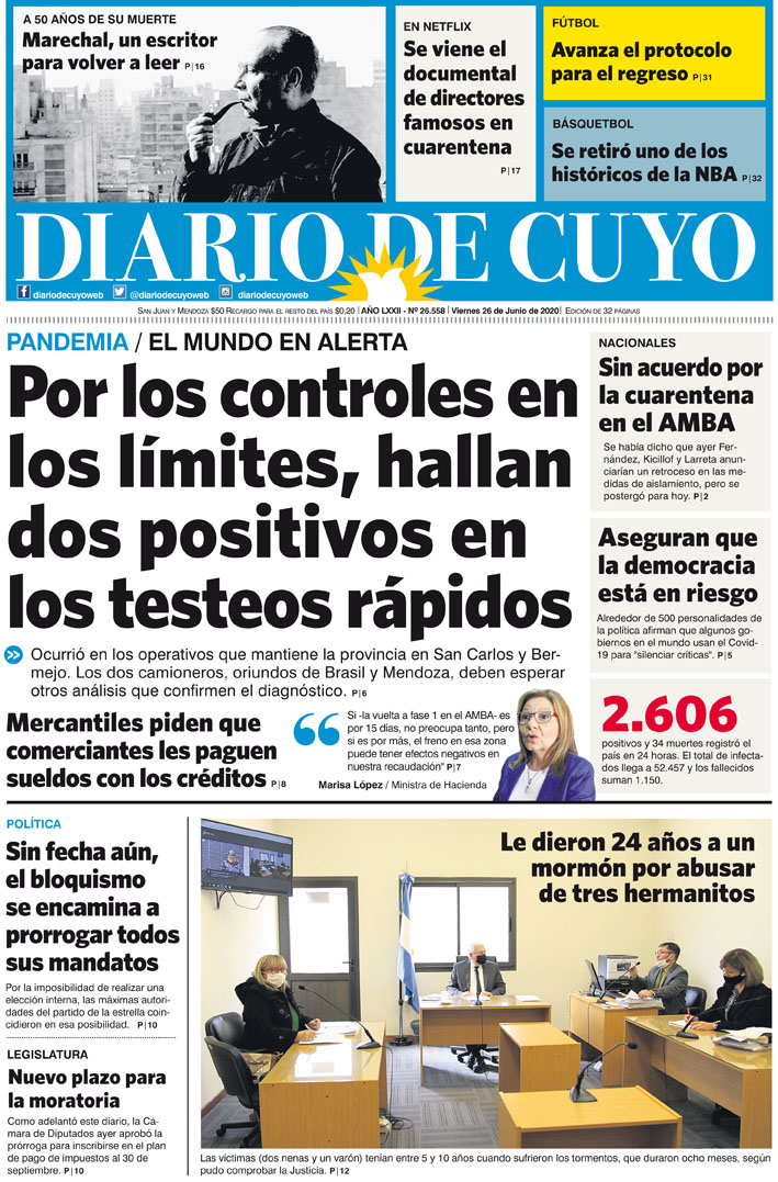 Tapa Edición 26 de Junio del 2020 | Diario de Cuyo